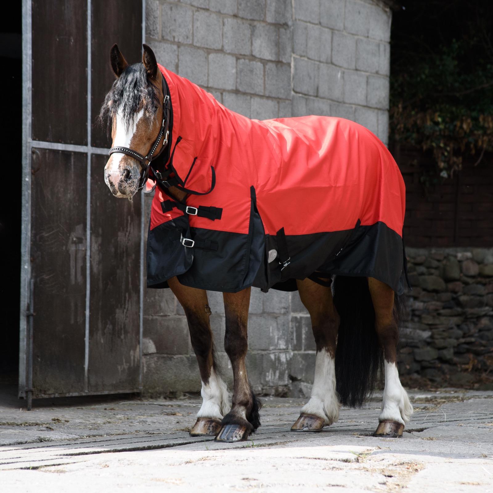 600D Outdoor Winter Turnout Horse Rugs 50G Fill COMBO Full Neck Red/Black 5'3-6'9