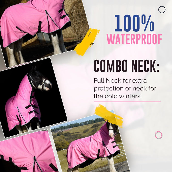 1200 Denier Lite Rain Horse Turnout Rug Waterproof Teflon Combo Neck Pink 5'3-6'9