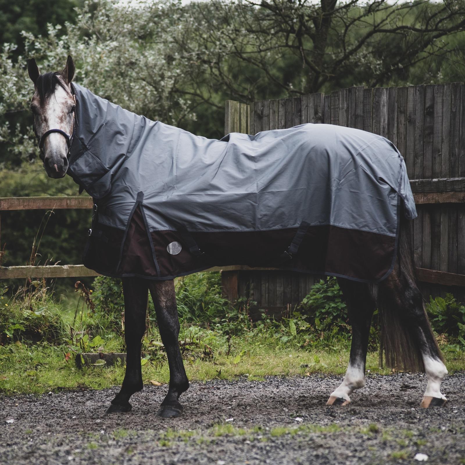 600D Outdoor Winter Turnout Horse Rugs 50G Fill COMBO Full Neck Grey/Brown 5'3-6'9