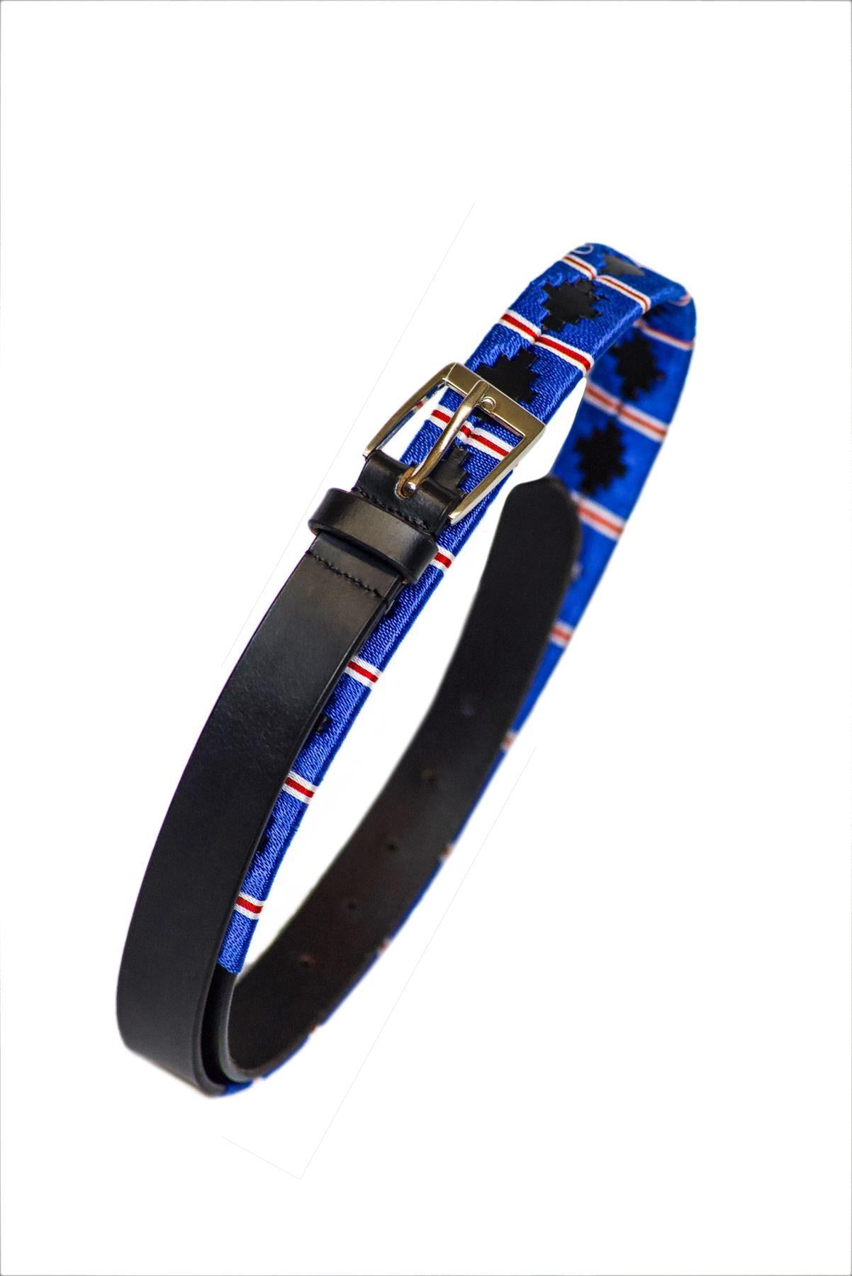 Handmade Polo Argentinian Brown Leather Belts Blue/Red 28'' - 48''(70cm-110cm)