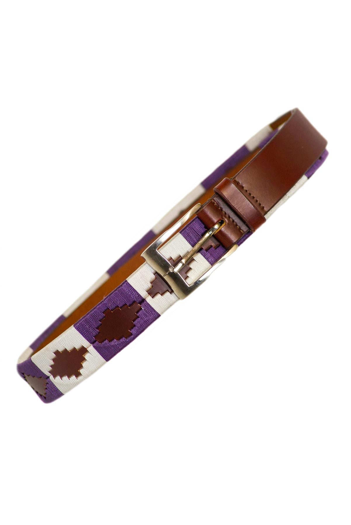 Handmade Polo Argentinian Brown Leather Belts Purple/White 28''-48''(70cm-110cm)