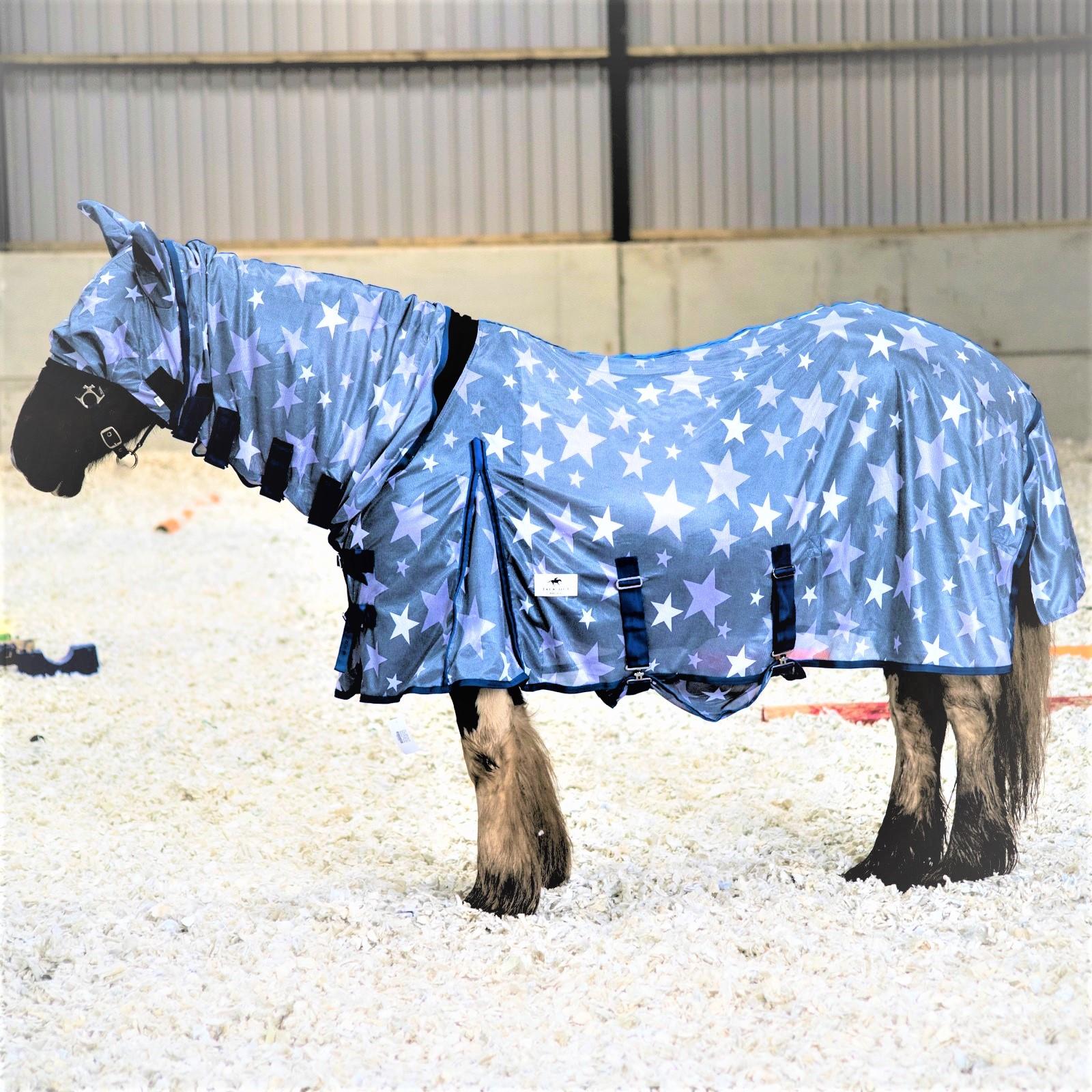 Combo Mesh Fly Rug + Fly Mask Wide Belly & Tail Flap All in One Grey Star 5'3-6'9