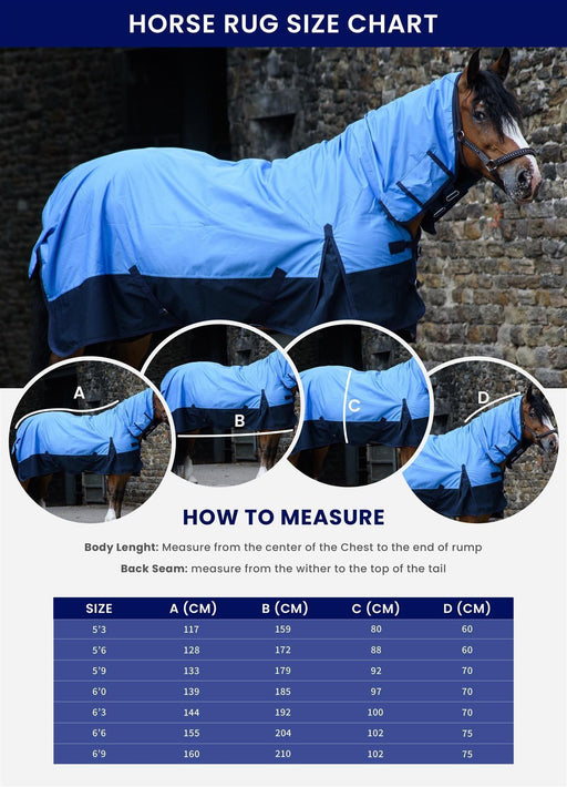 420D 2 in 1 Waterproof Fly Turnout Mesh Horse Rug Fixed Neck Black/Caramel 5'6-6'9