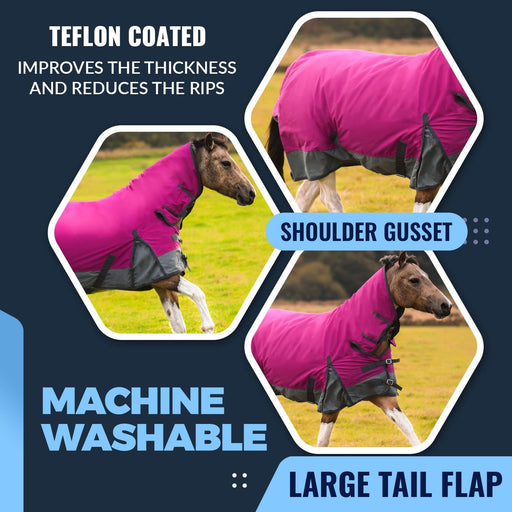 Winter Thermo 100g Turnout Horse Rugs Combo Full Neck Raspberry/Grey 5'3-6'9