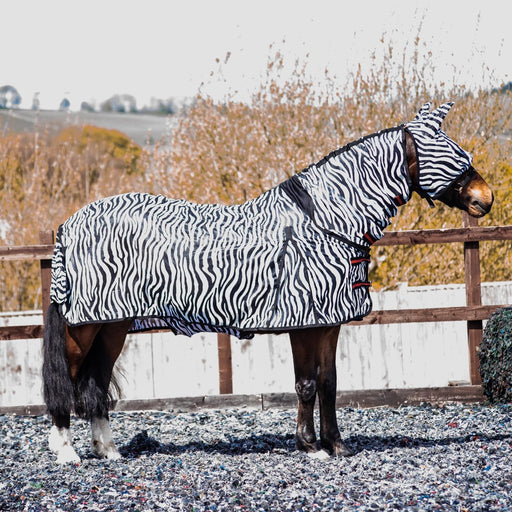 Combo Mesh Fly Rug + Fly Mask Wide Belly & Tail Flap All in One Zebra 5'3-6'9