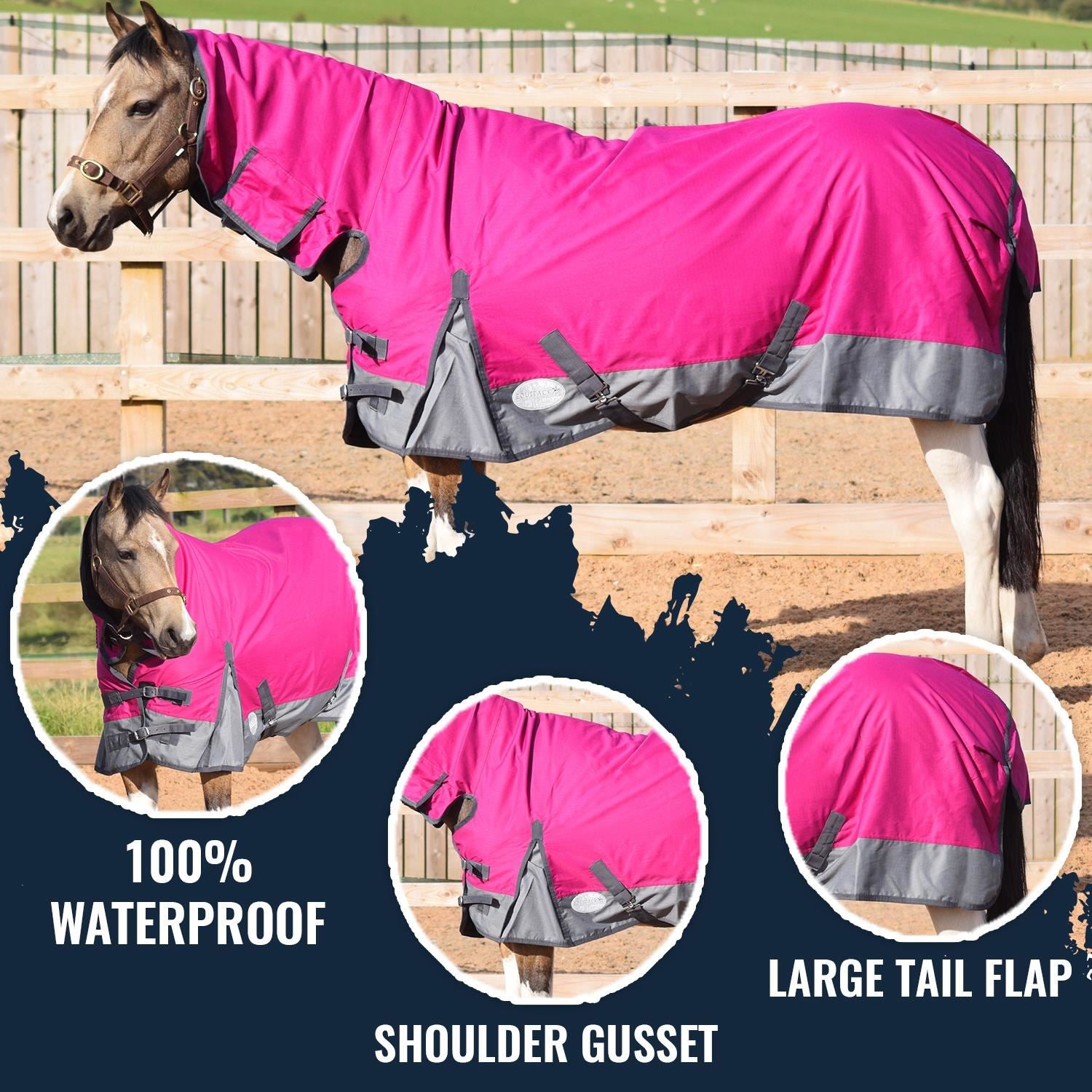 Winter Thermo 250g Turnout Horse Rugs Combo Full Neck Navy/Raspberry 4'6-7'3