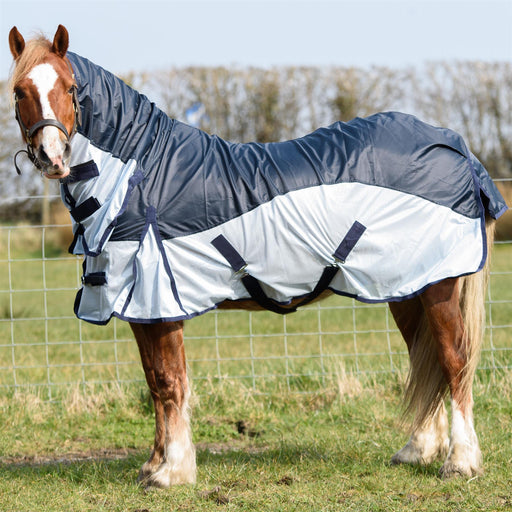 420D 2 in 1 Waterproof Fly Turnout Mesh Horse Rug Fixed Neck Navy/Blue 5'6-6'9