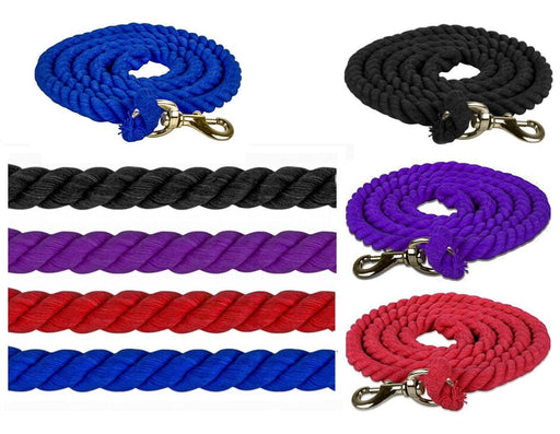 Cotton Lead Rope Trigger Silver Clips Twisted Horse Dog Snap Hook 5 Colours 2 mtrs