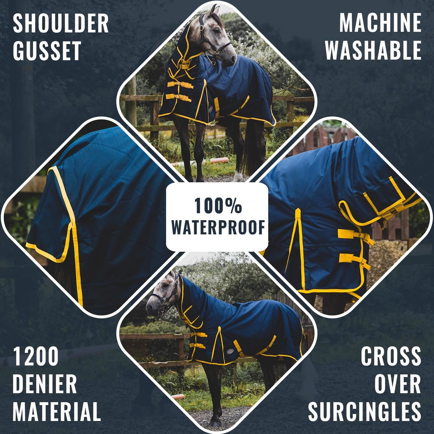 1200D HORSE TURNOUT COMBO RUG HEAVY WEIGHT SUPER THICK OUTER 350g NAVY