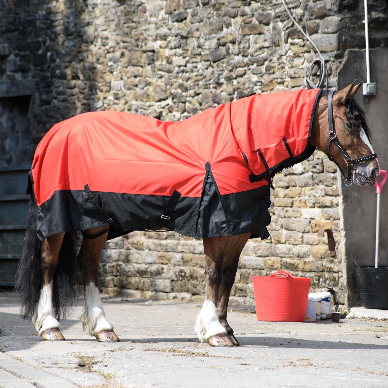 600D Outdoor Winter Turnout Horse Rugs 50G Fill COMBO Full Neck Red/Black 5'3-6'9