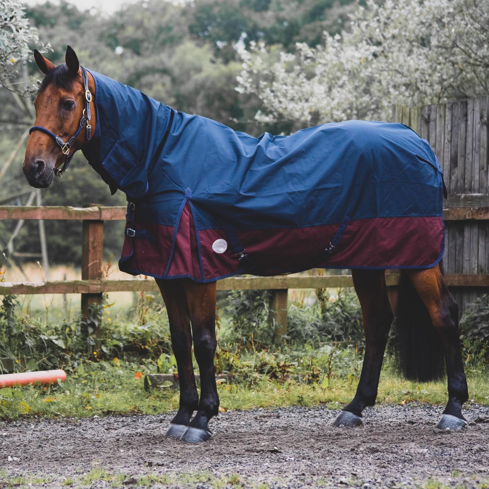 1200D Outdoor Winter Turnout Horse Rugs 50G Fill COMBO Full Neck Navy/Burgundy 5'3-6'9