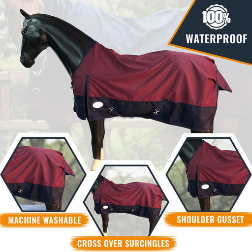 Lightweight Horse Turnout Rainsheet Waterproof 600D Ripstop Red/Navy 5'6-6'9