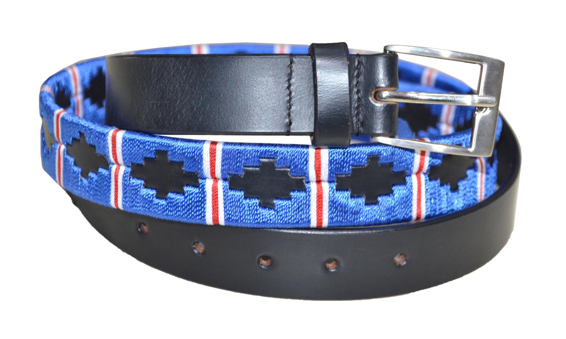 Handmade Polo Argentinian Brown Leather Belts Blue/Red 28'' - 48''(70cm-110cm)