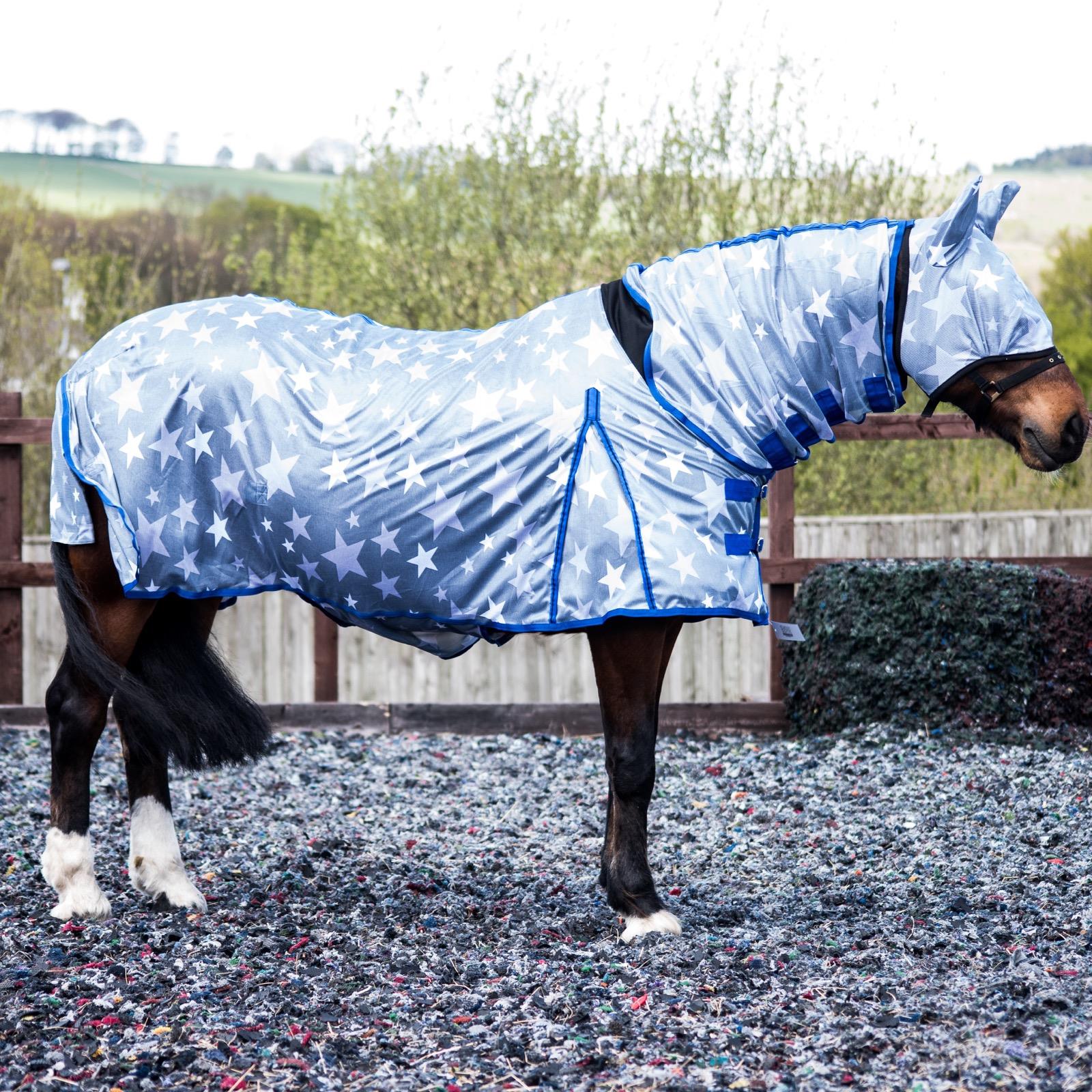 Combo Mesh Fly Rug + Fly Mask Wide Belly & Tail Flap All in One Grey Star 5'3-6'9