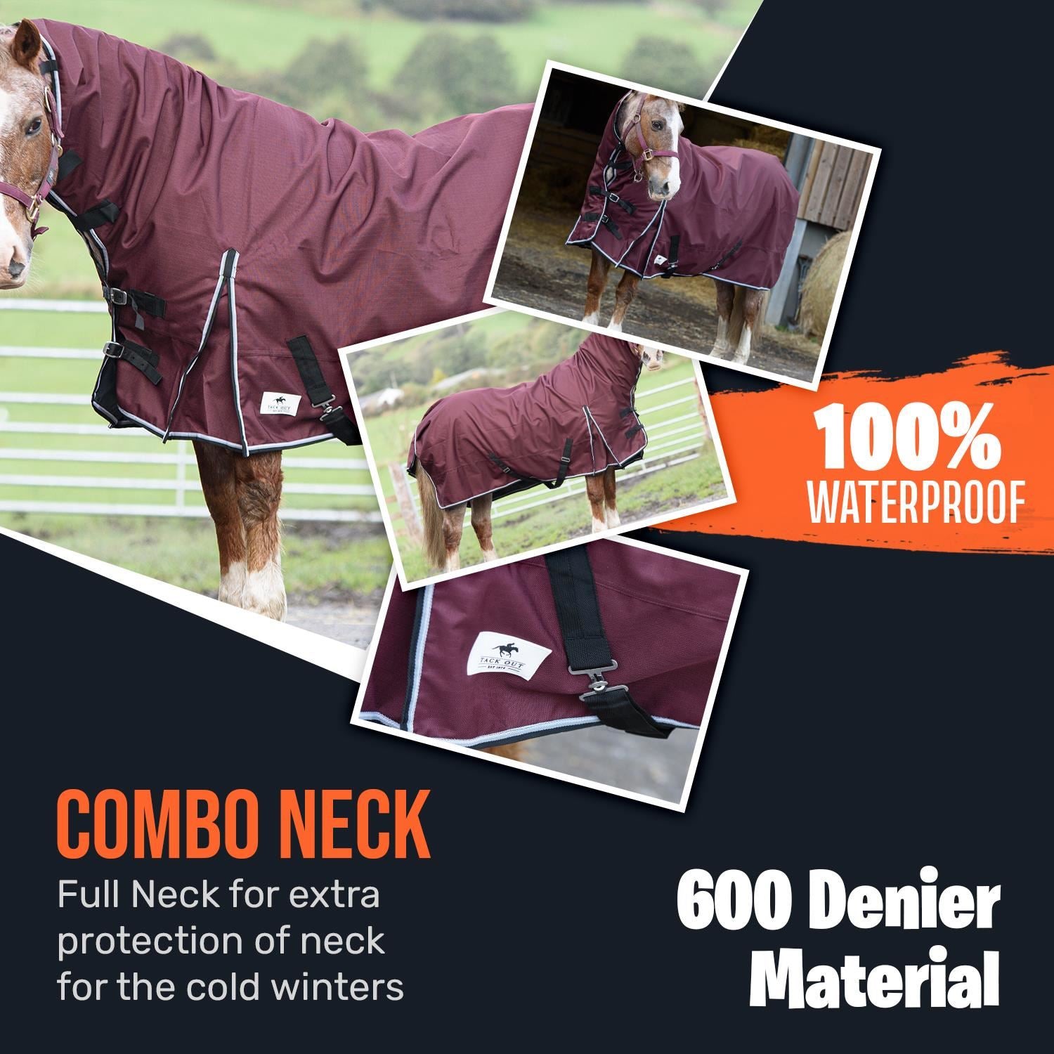 600D Outdoor Mediumweight Turnout 50G Fill COMBO Thermo Horse Rug Red 5'6-6'9