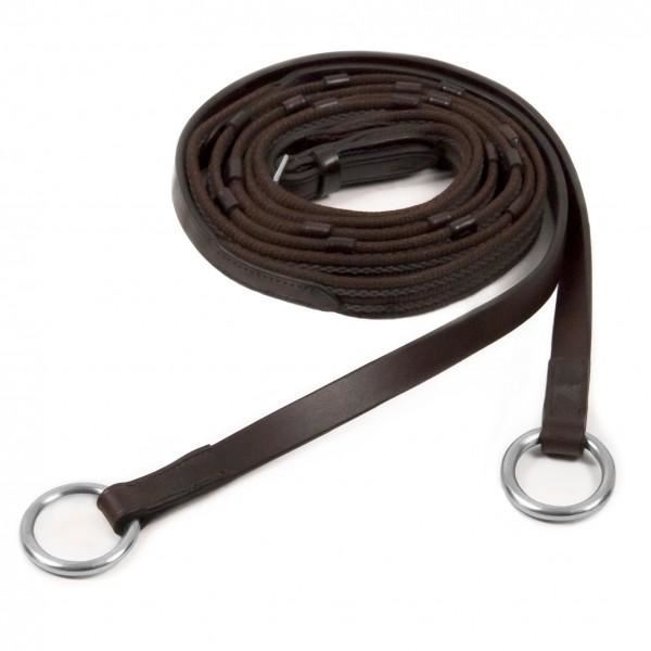 Continental Web Reins with Silver Rings Hoops Leather Havana Brown Full Cob Pony